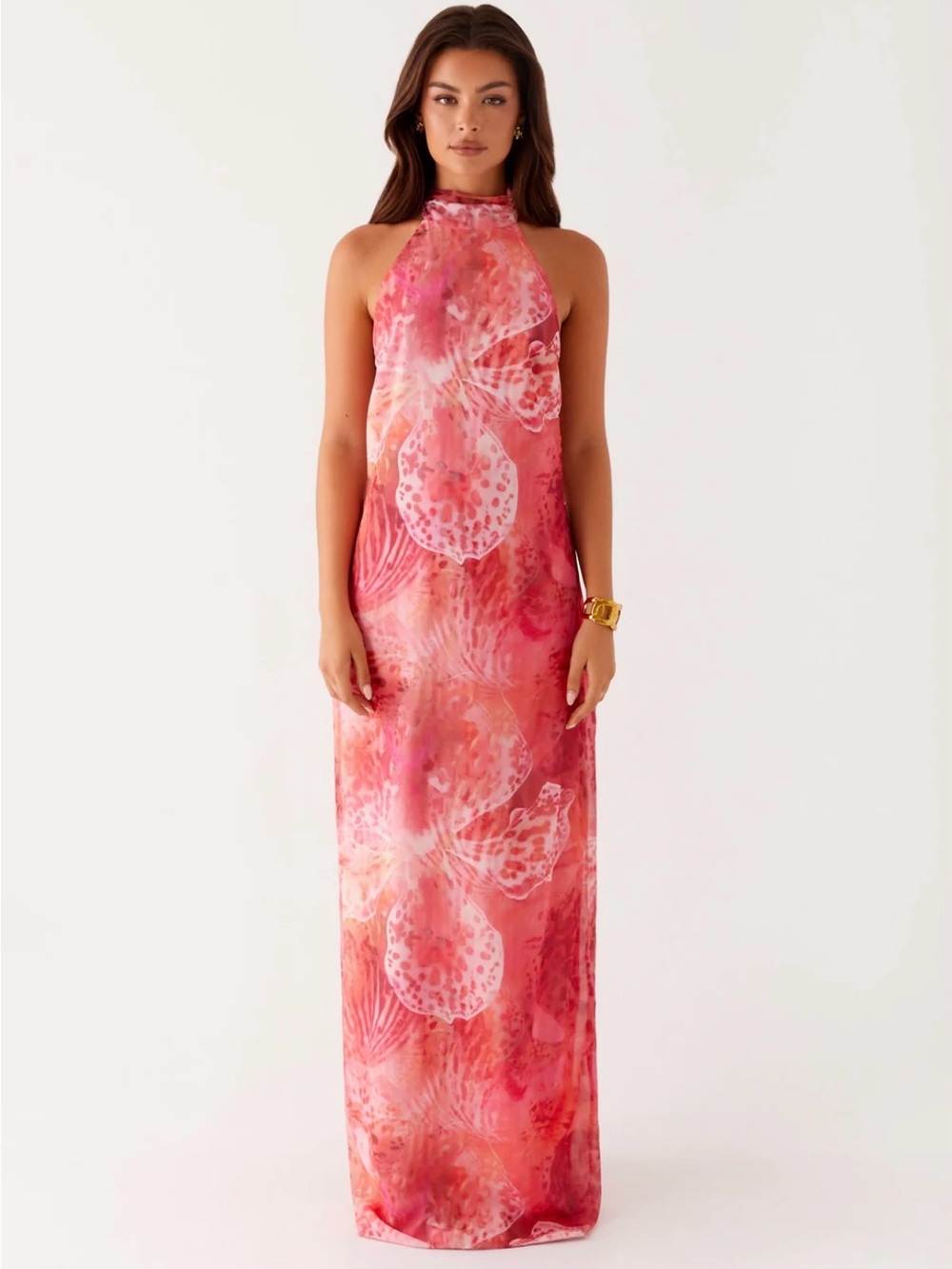Peppermayo Pink Coral Print Halter Maxi Dress